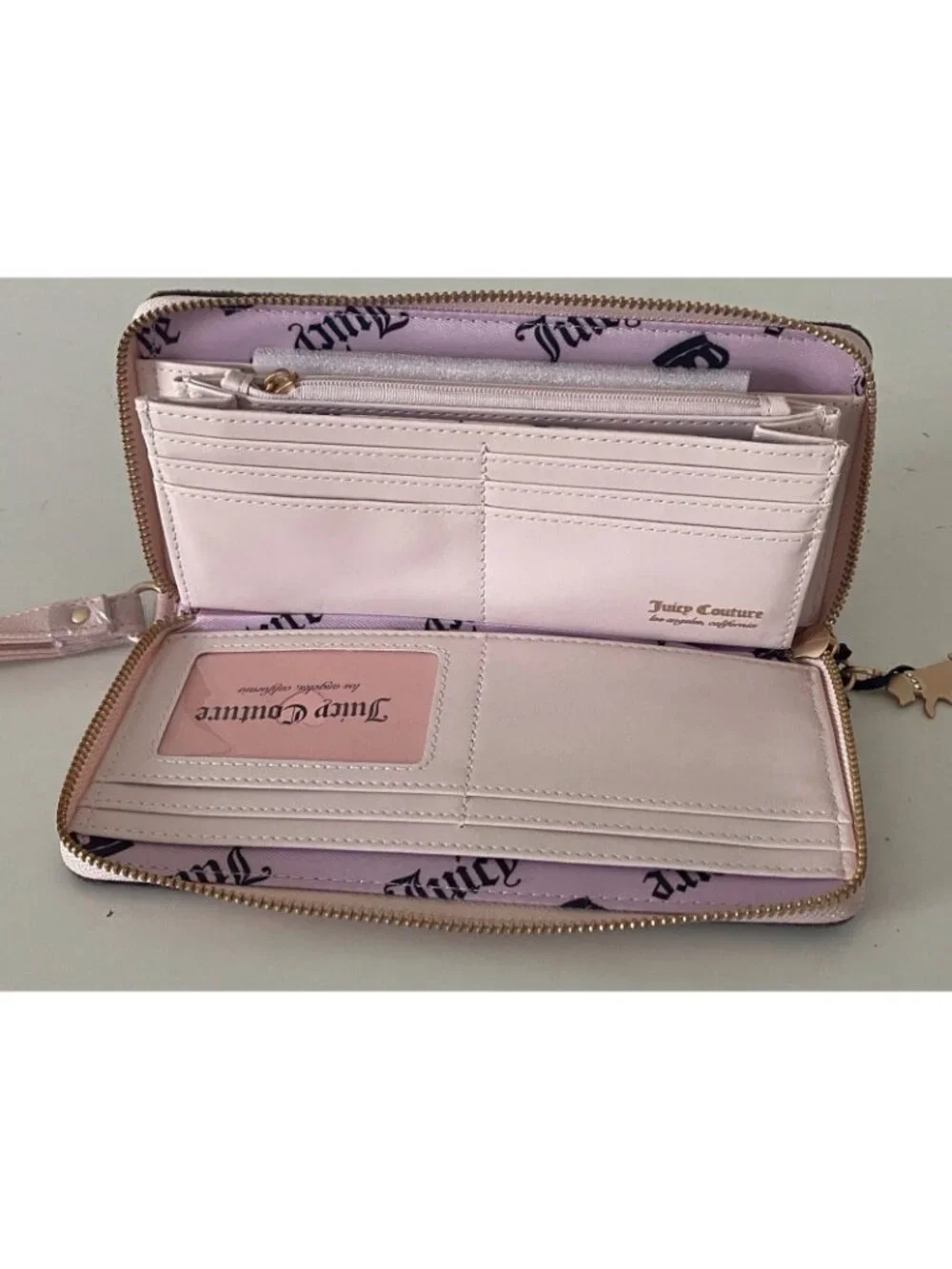 Juicy Couture New Love Chapter Large Zip Wallet Wristlet Chocolate Brown Scottie